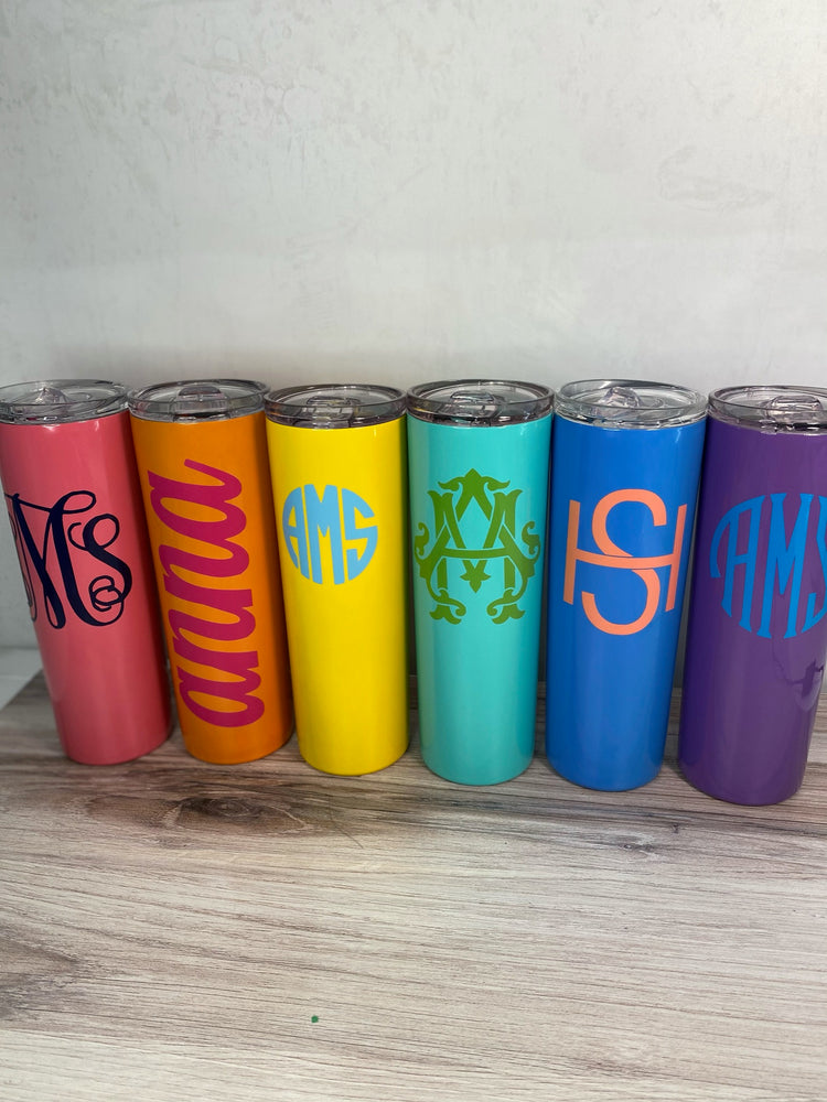 Personalized Skinny Tumbler with Straw β Custom Monogram | Multiple Colors