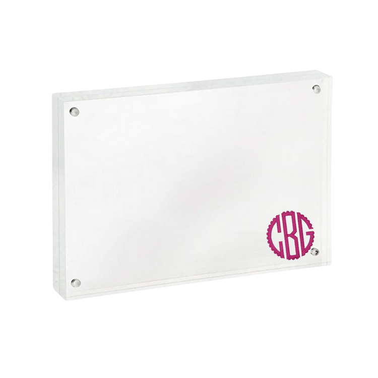 A white acrylic picture frame with a monogrammed letter 'GBG' in the bottom right corner.