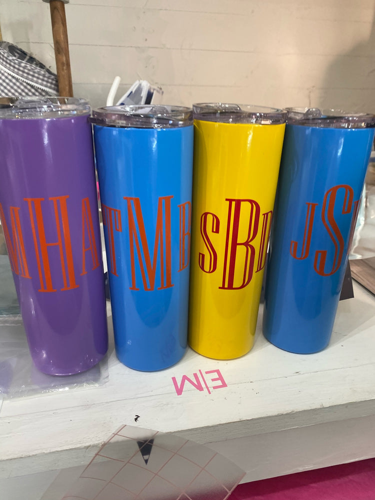 Personalized Skinny Tumbler with Straw β Custom Monogram | Multiple Colors