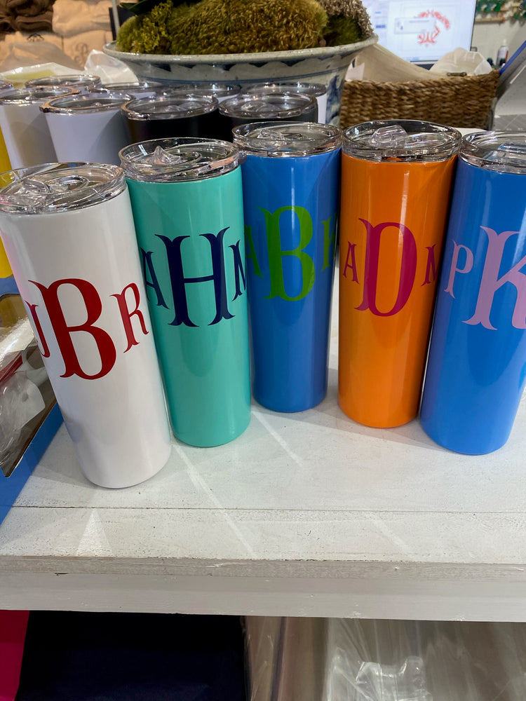 Personalized Skinny Tumbler with Straw β Custom Monogram | Multiple Colors