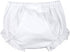 White baby diaper cover with eyelet trim around the edge, displayed on a baby mannequin.