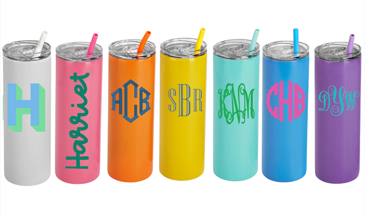 Personalized Skinny Tumbler with Straw β Custom Monogram | Multiple Colors