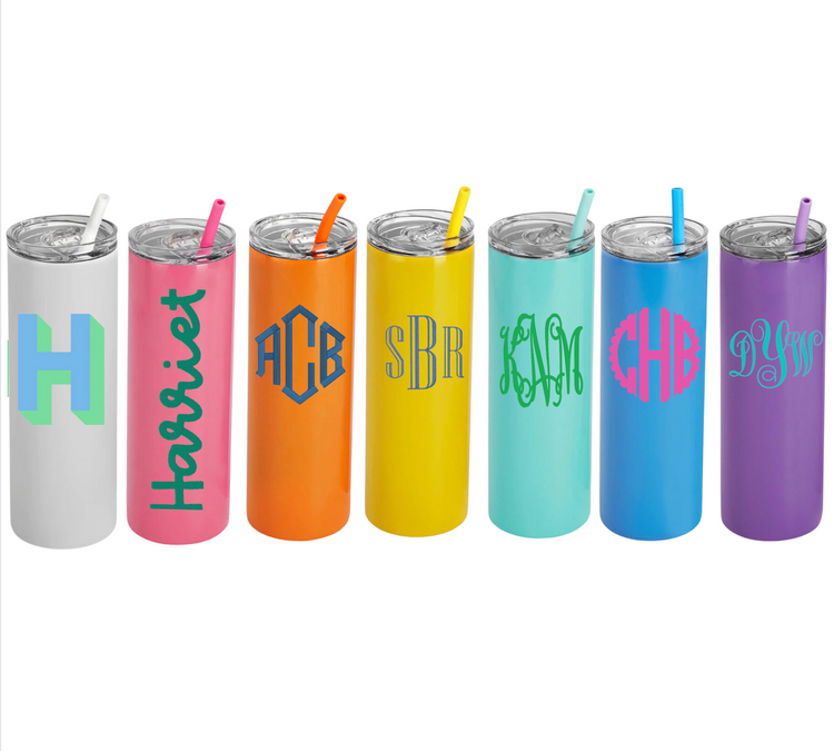 Personalized Skinny Tumbler with Straw β Custom Monogram | Multiple Colors