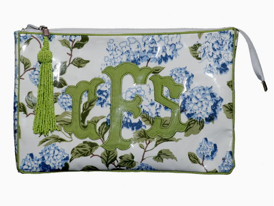 Personalized Hydrangea Makeup Bag with Applique Monogram
