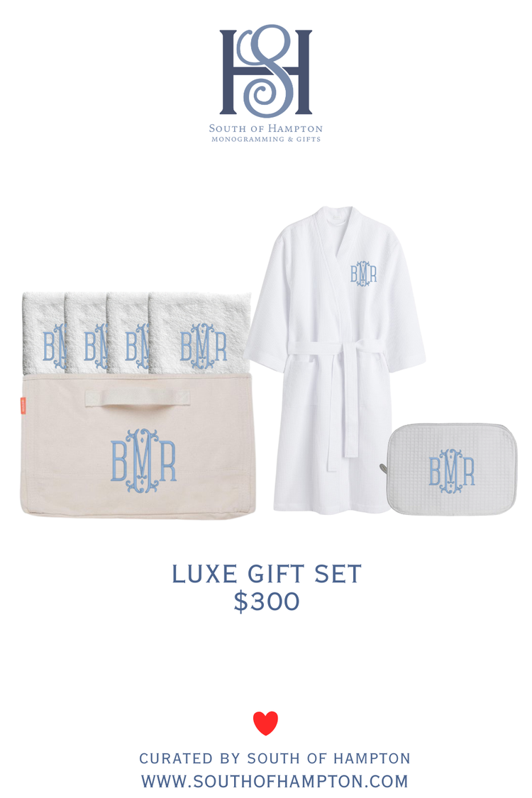 Luxury Monogrammed Gift Set | Robe, Towels, Waffle Pouch and Bin