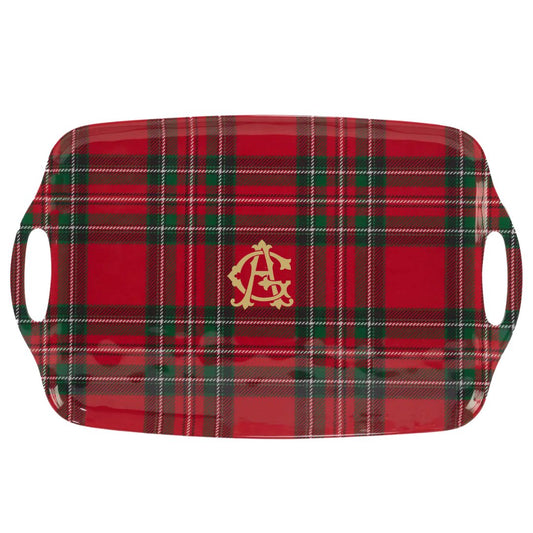 Christmas Plaid Melamine Rect Tray W Handles 19x12in - South of Hampton