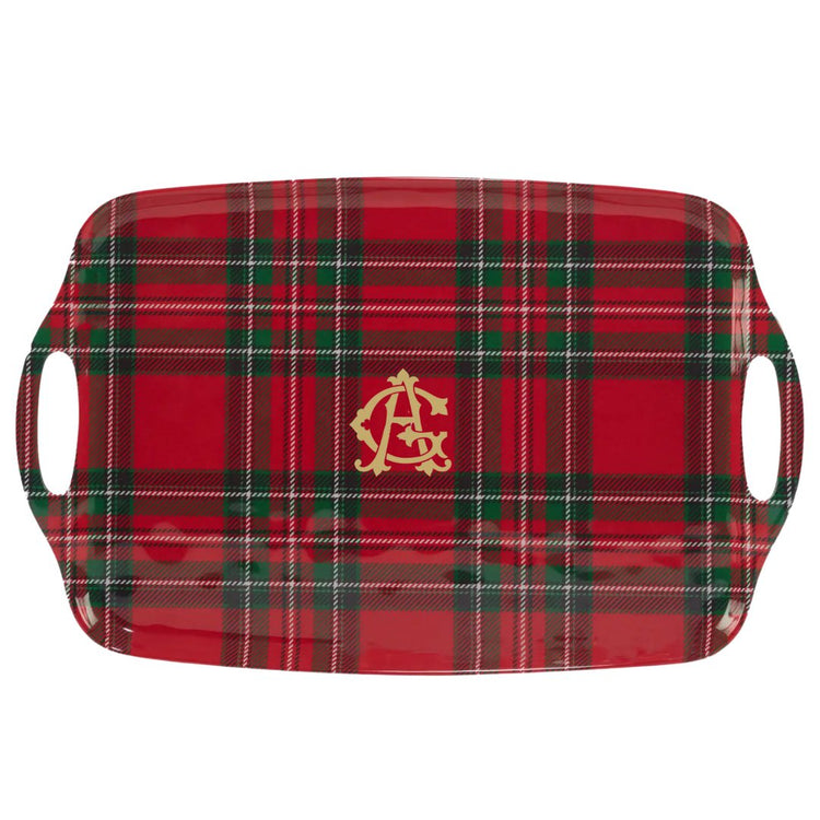Christmas Plaid Melamine Rect Tray W Handles 19x12in - South of Hampton
