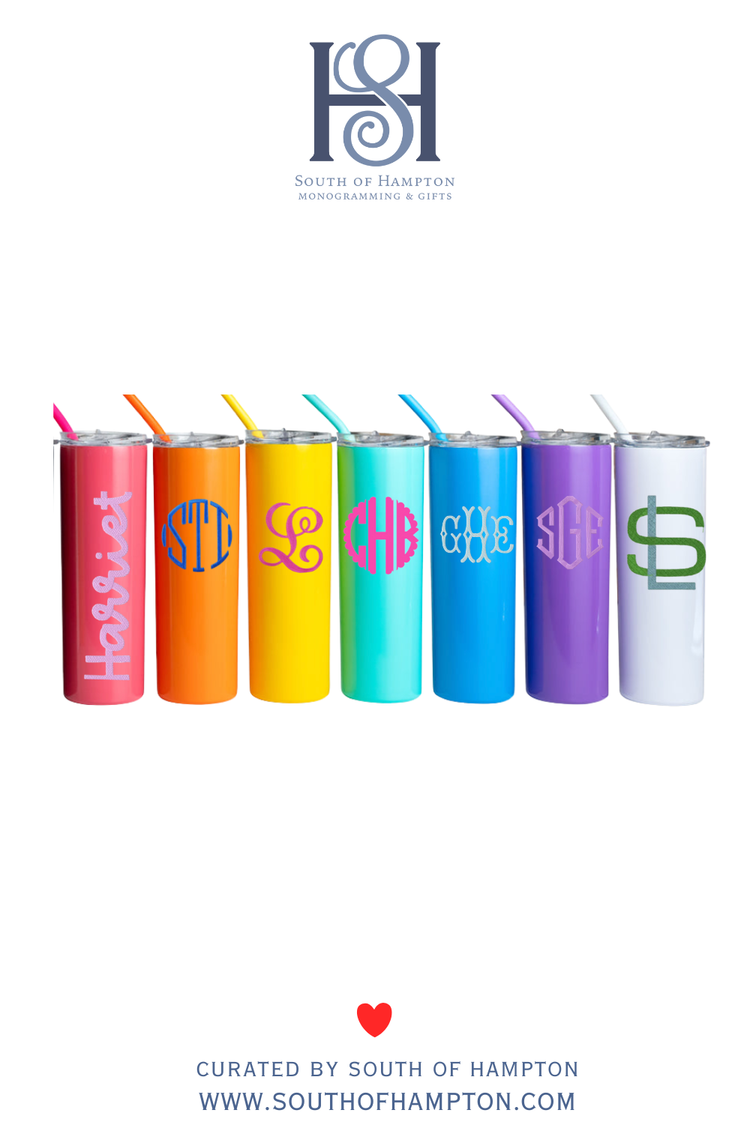 Personalized Skinny Tumbler with Straw – Custom Monogram | Multiple Colors