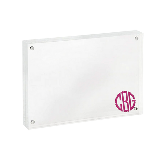 A white acrylic picture frame with a monogrammed letter 'GBG' in the bottom right corner.