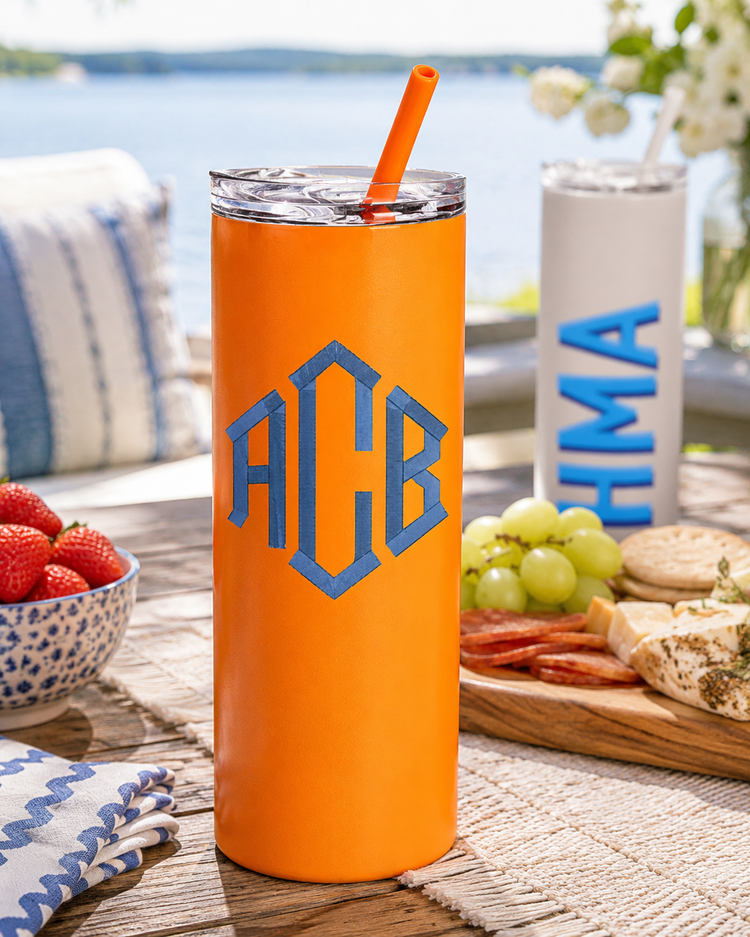 Personalized Skinny Tumbler with Straw – Custom Monogram | Multiple Colors