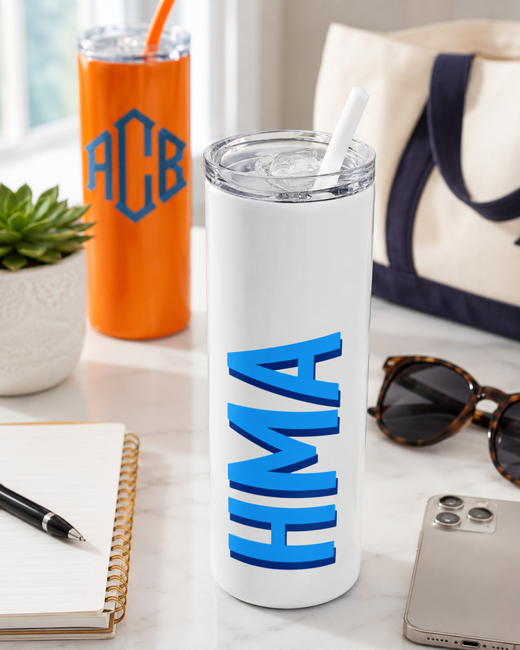 Personalized Skinny Tumbler with Straw – Custom Monogram | Multiple Colors