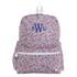 Floral patterned backpack with 'SWL' initials on a white background