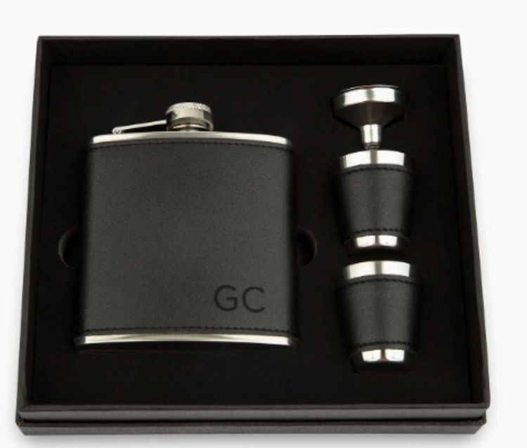 Vegan Leather Wrapped Flask Gift Set