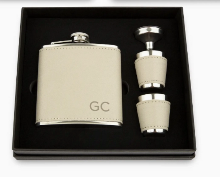 Vegan Leather Wrapped Flask Gift Set