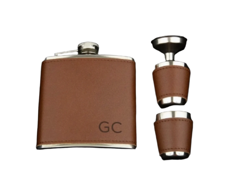 Vegan Leather Wrapped Flask Gift Set