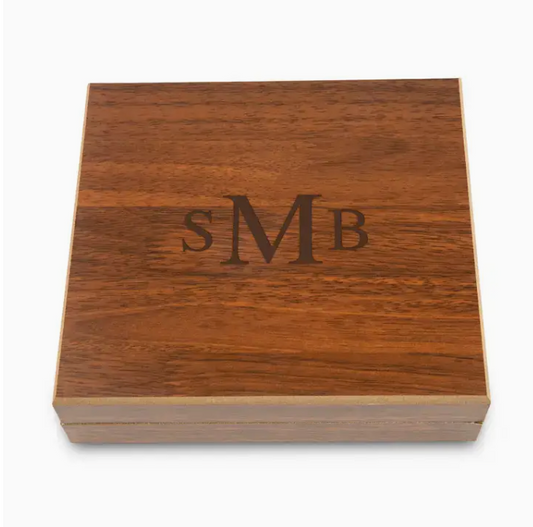 Wood Gift Box with Black Metal Flask Set