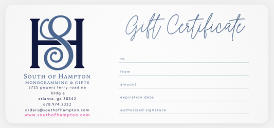 SOUTH OF HAMPTON GIFT CERTIFICATE