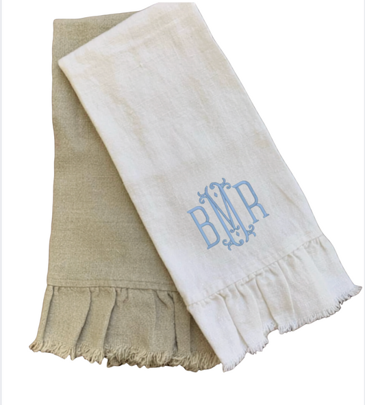 Personalized Ruffle Linen Guest Towel | Custom Embroidered Linen Hand Towel