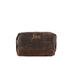 Brown toiletry bag with 'Ben' embroidery on a white background