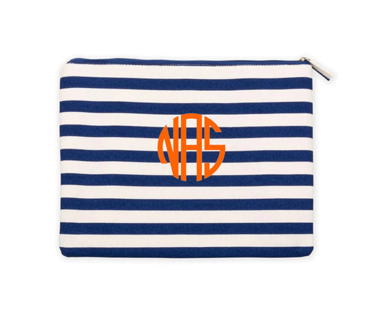 Stripe Flat Zipper Pouch - South of Hampton